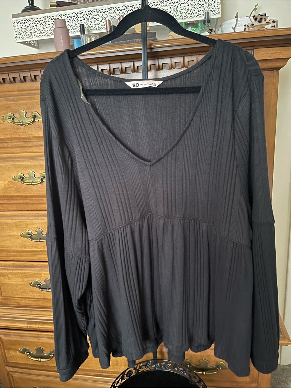SO Black Ribbed V-Neck Long Sleeve Juniors plus Top